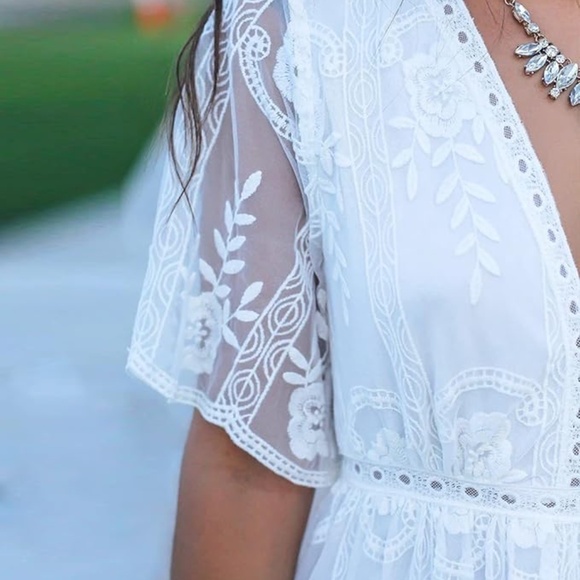 Womens V Neck Floral Embroidered Lace Maxi Dress - Picture 5 of 7